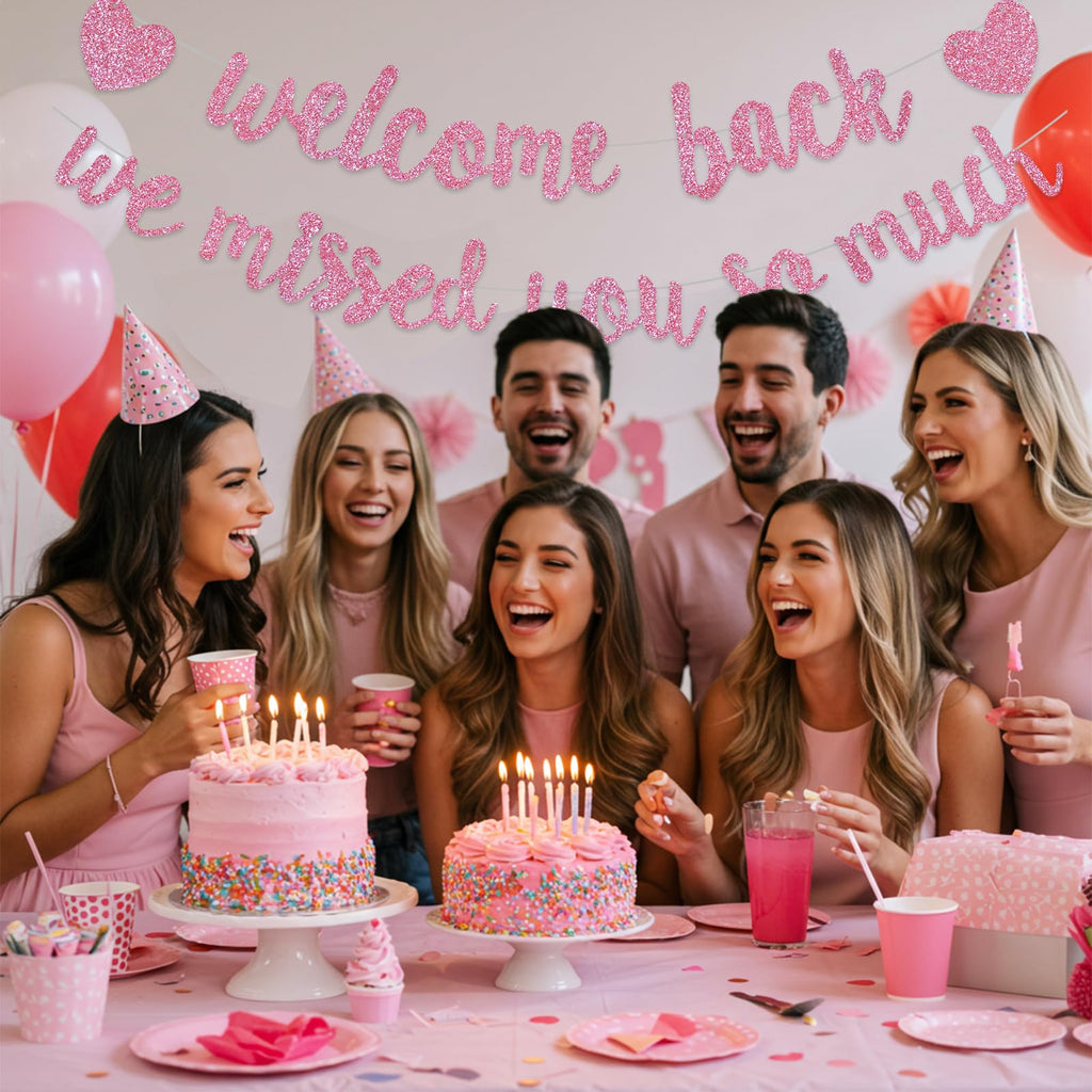RICHHHA Glitter Pink Welcome Back Banner – Pre-assembled, No DIY Needed
