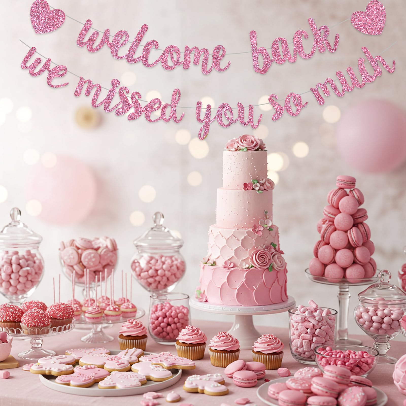 RICHHHA Glitter Pink Welcome Back Banner – Pre-assembled, No DIY Needed