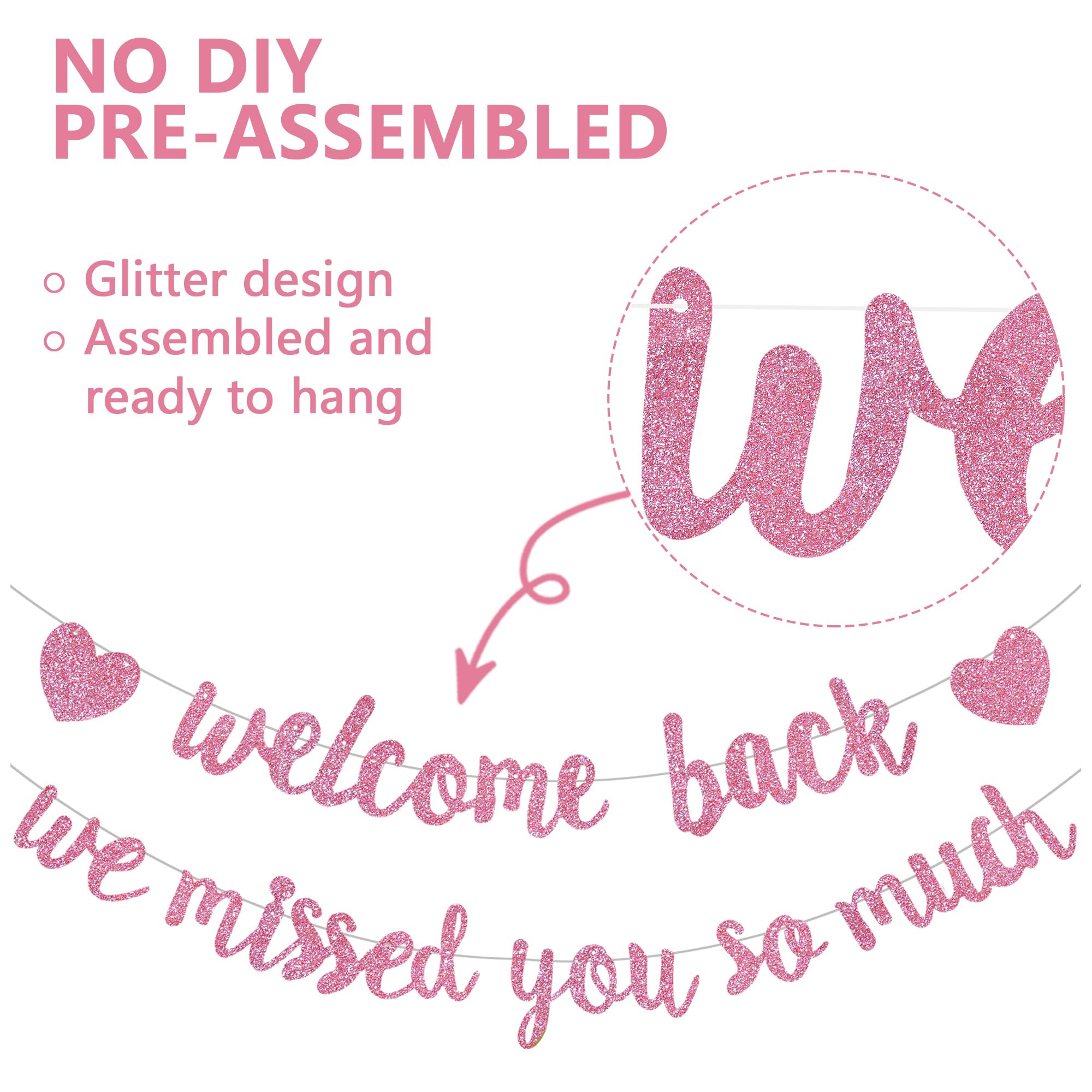 RICHHHA Glitter Pink Welcome Back Banner – Pre-assembled, No DIY Needed