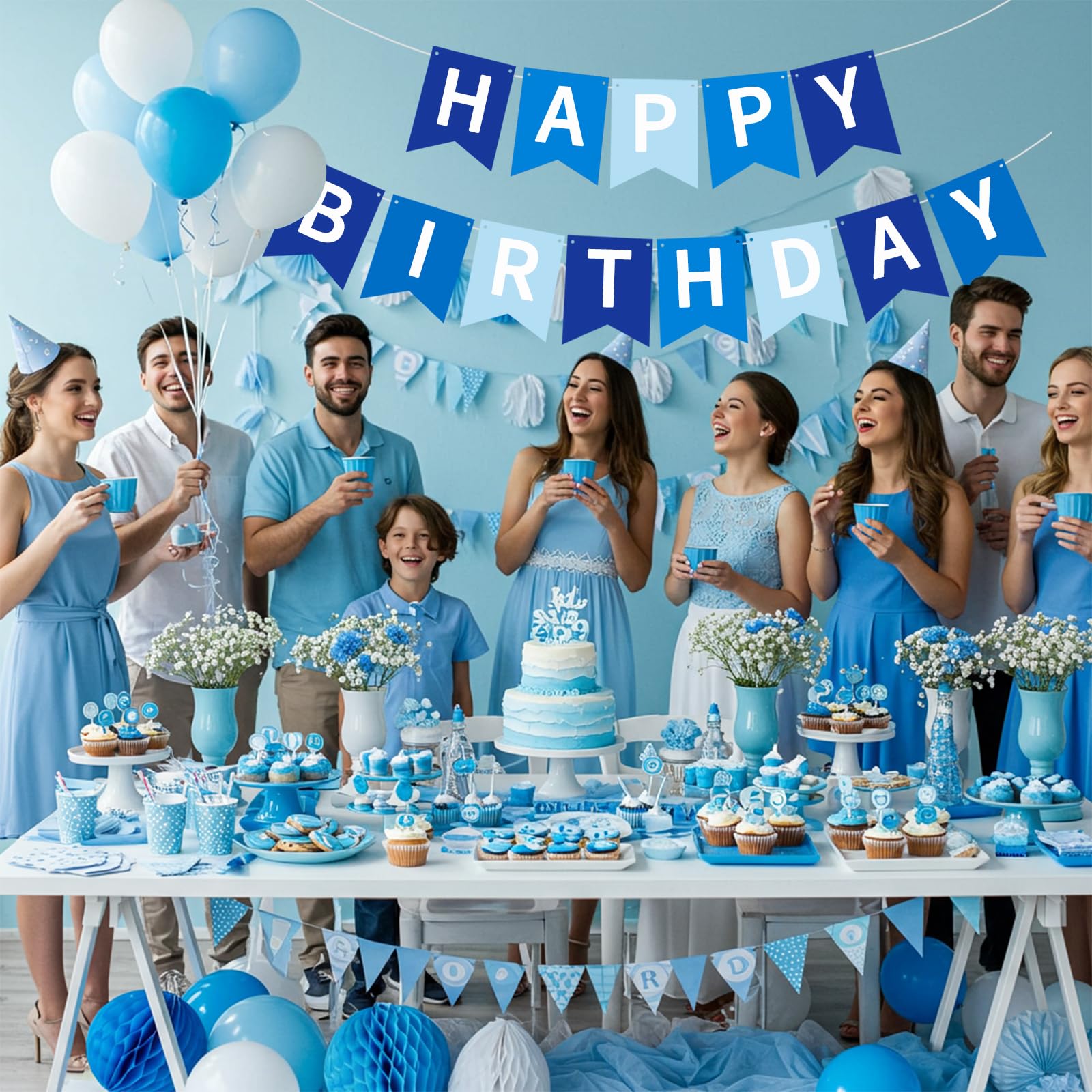 RICHHHA Navy Blue Happy Birthday Banner – Pre-Stringed Glitter Party Decor (No-DIY)