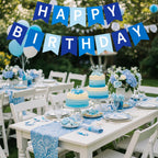 RICHHHA Navy Blue Happy Birthday Banner – Pre-Stringed Glitter Party Decor (No-DIY)