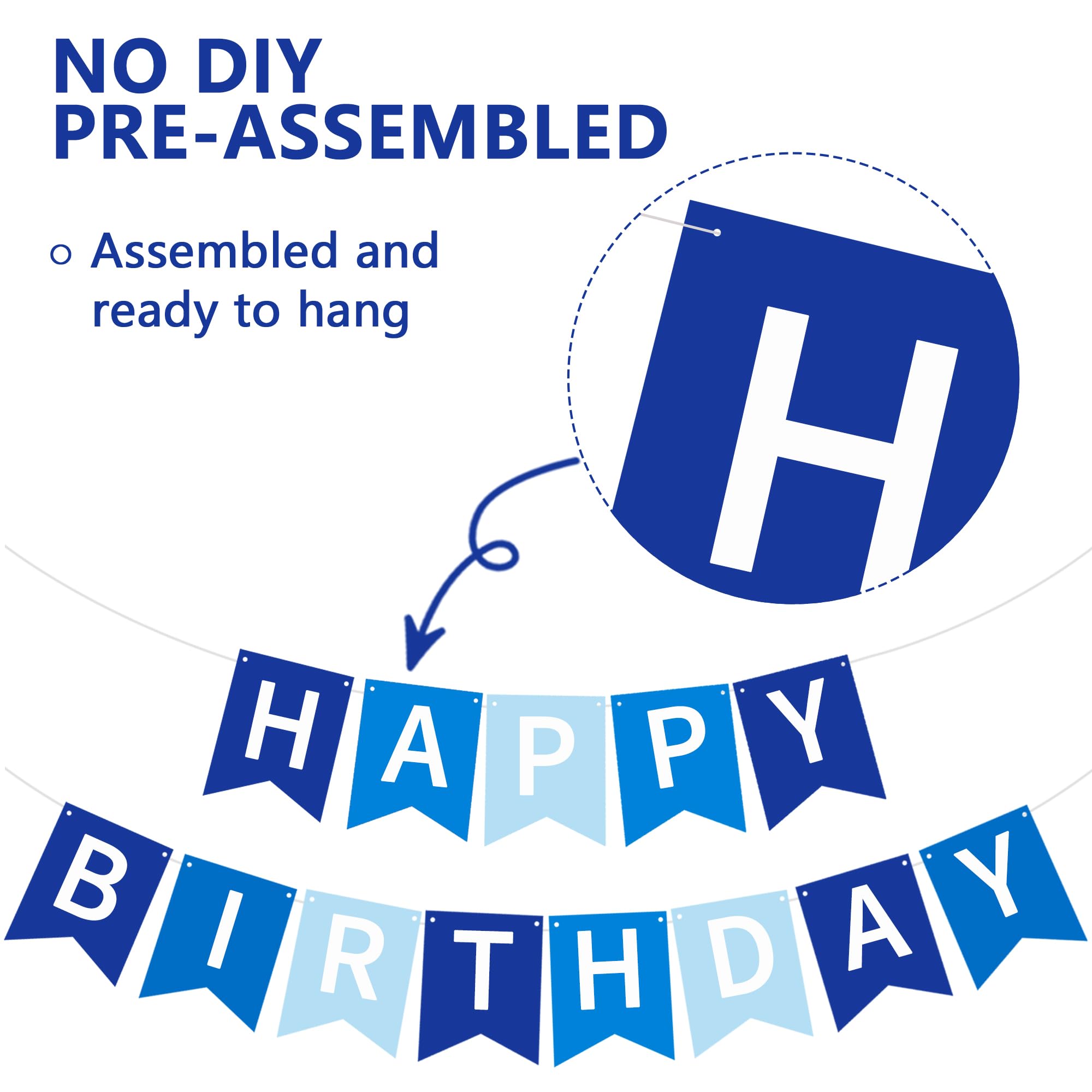 RICHHHA Navy Blue Happy Birthday Banner – Pre-Stringed Glitter Party Decor (No-DIY)