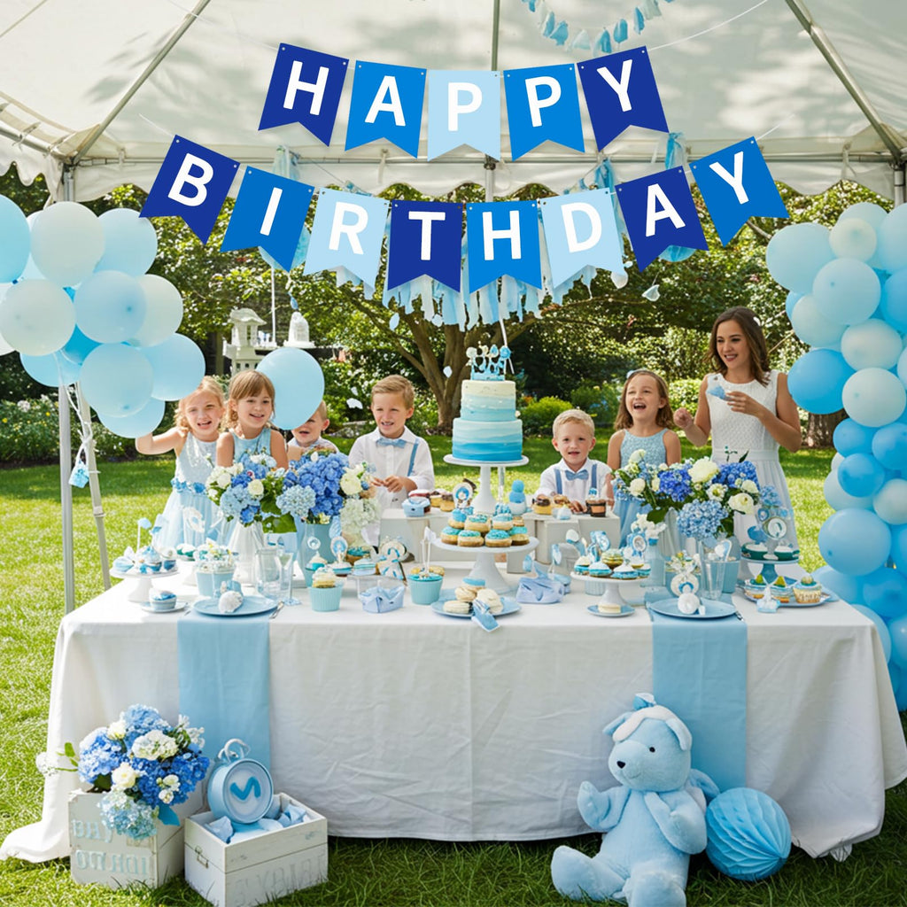 RICHHHA Navy Blue Happy Birthday Banner – Pre-Stringed Glitter Party Decor (No-DIY)
