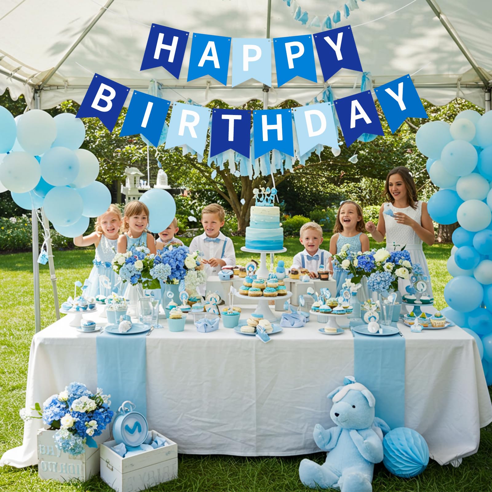 RICHHHA Navy Blue Happy Birthday Banner – Pre-Stringed Glitter Party Decor (No-DIY)