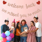RICHHHA Rose Gold Welcome Back Banner – No DIY Needed, Ideal for Homecoming, Back-to-School, and Gatherings