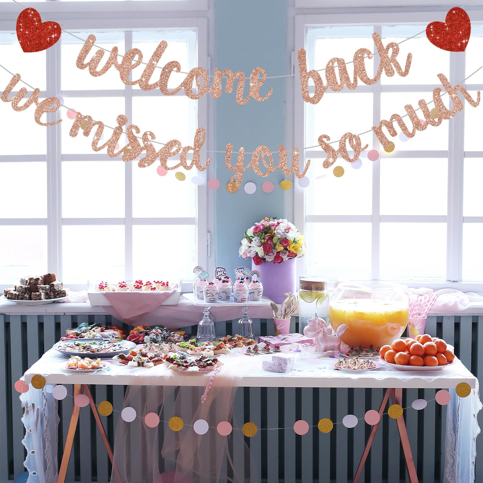 RICHHHA Rose Gold Welcome Back Banner – No DIY Needed, Ideal for Homecoming, Back-to-School, and Gatherings