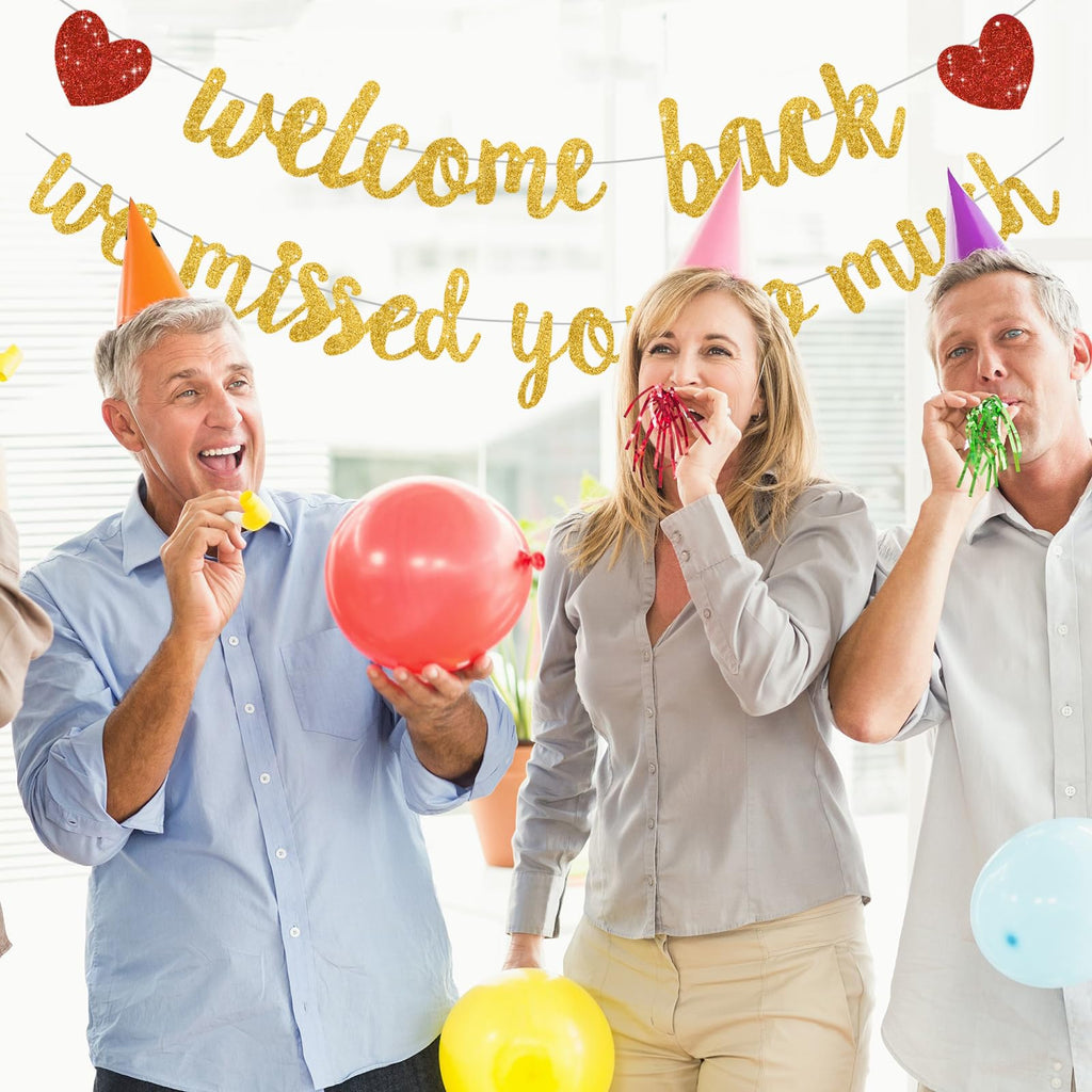 RICHHHA Glitter Gold Welcome Back Banner - Pre-Assembled No DIY for Homecoming & Back-to-School