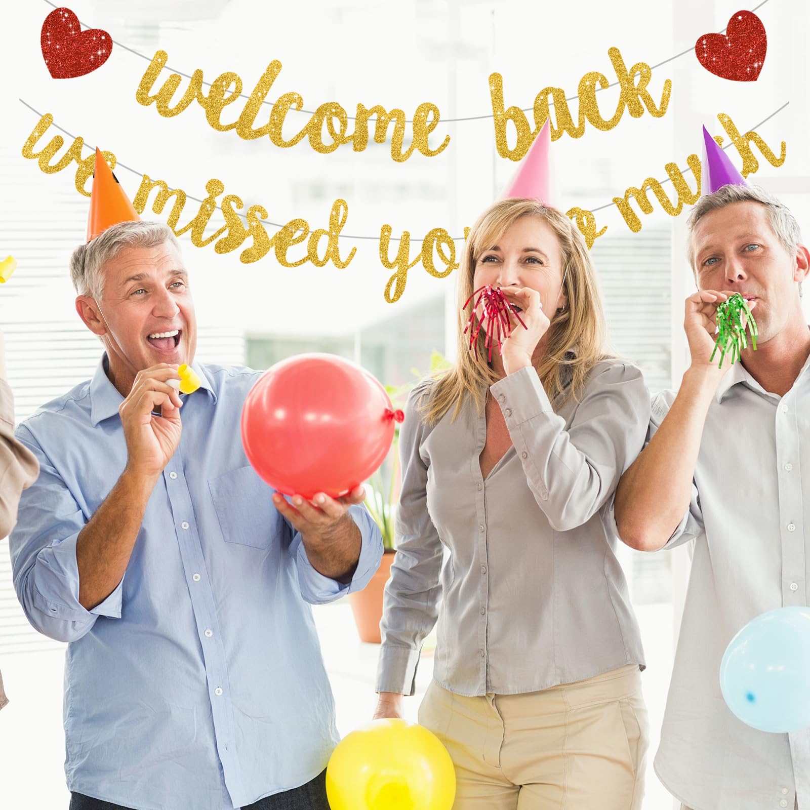 RICHHHA Glitter Gold Welcome Back Banner - Pre-Assembled No DIY for Homecoming & Back-to-School