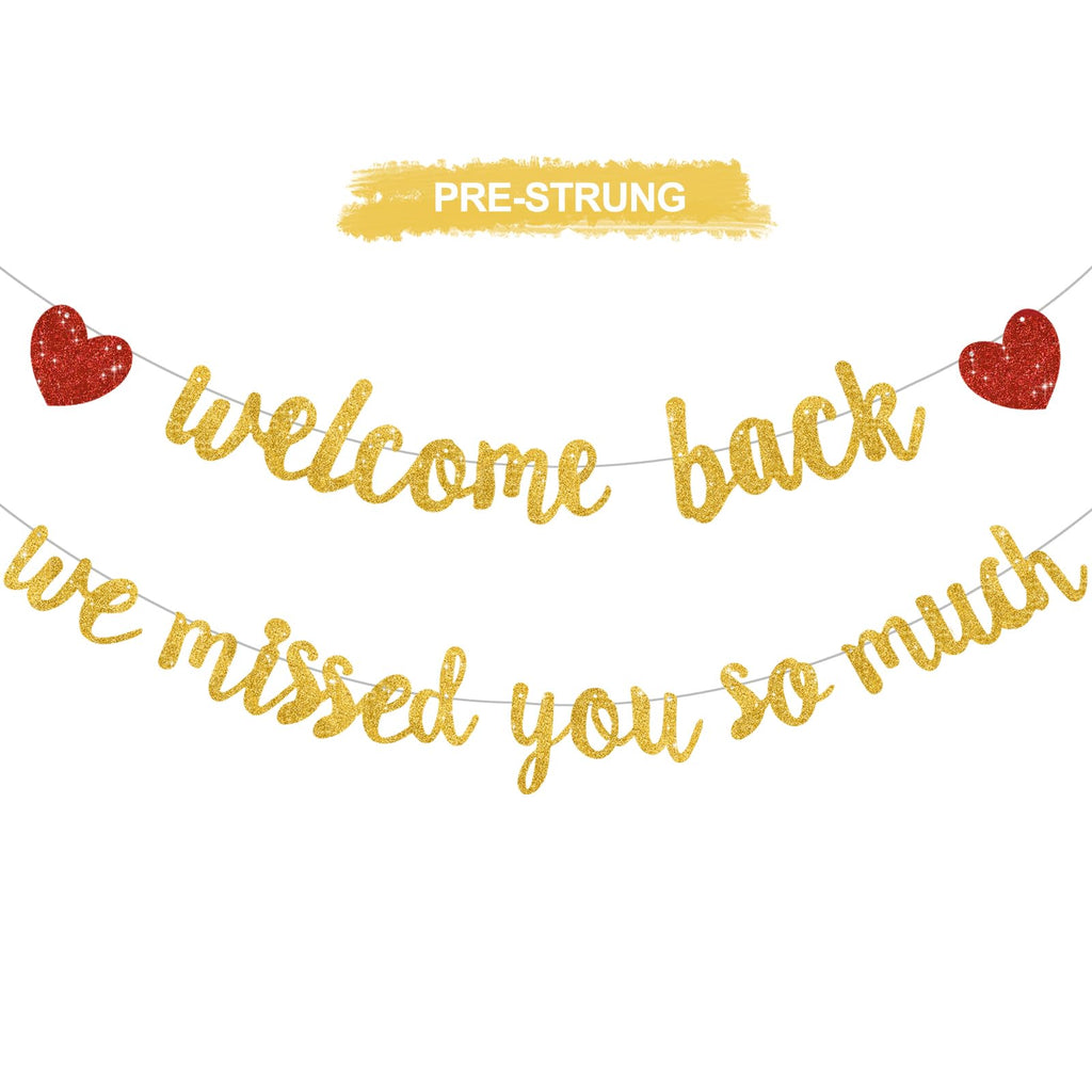 RICHHHA Glitter Gold Welcome Back Banner - Pre-Assembled No DIY for Homecoming & Back-to-School