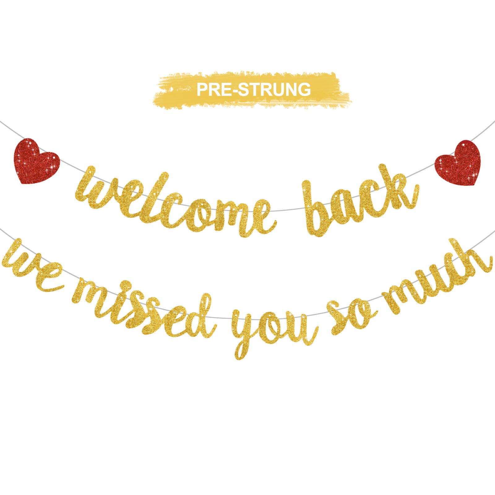 RICHHHA Glitter Gold Welcome Back Banner - Pre-Assembled No DIY for Homecoming & Back-to-School