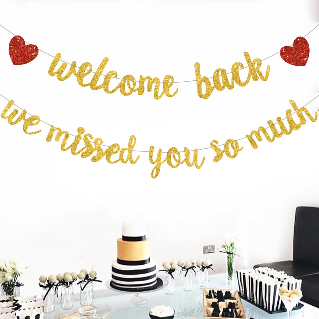 RICHHHA Glitter Gold Welcome Back Banner - Pre-Assembled No DIY for Homecoming & Back-to-School