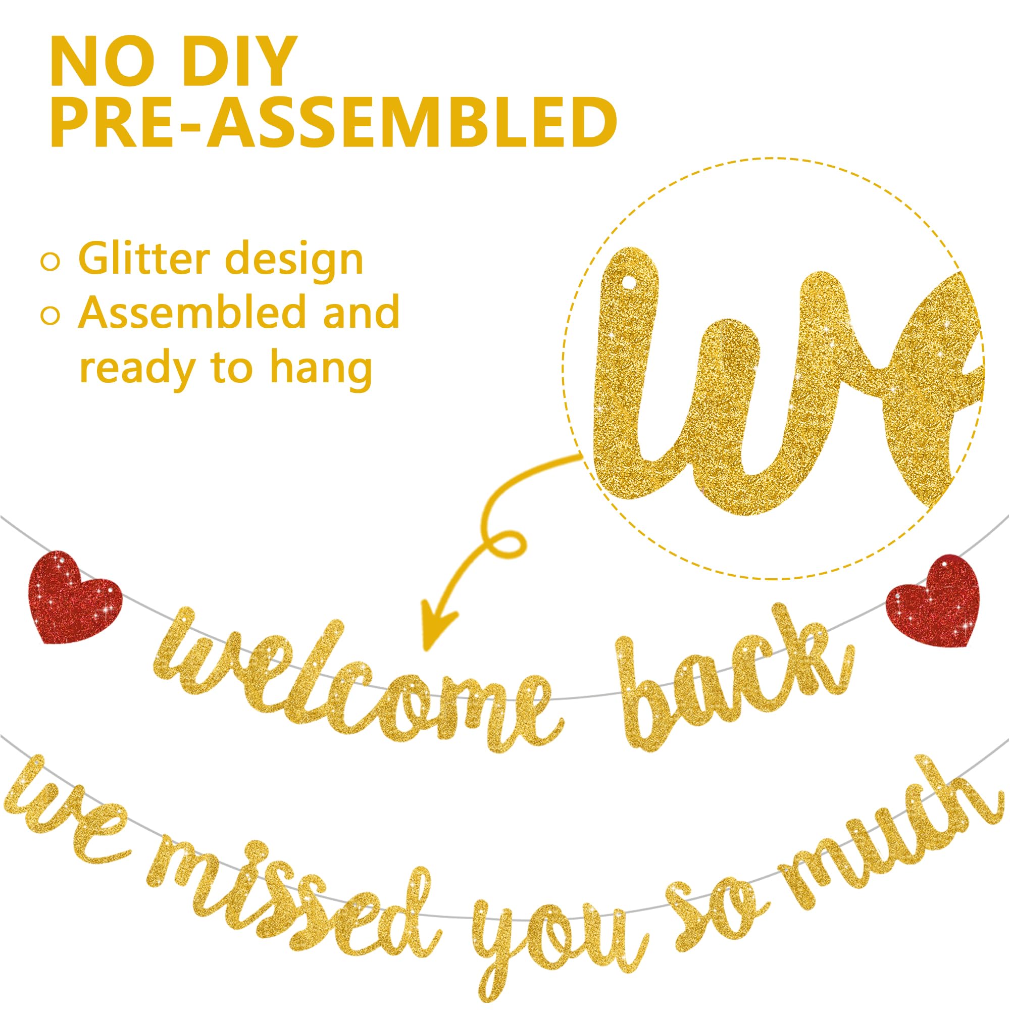 RICHHHA Glitter Gold Welcome Back Banner - Pre-Assembled No DIY for Homecoming & Back-to-School