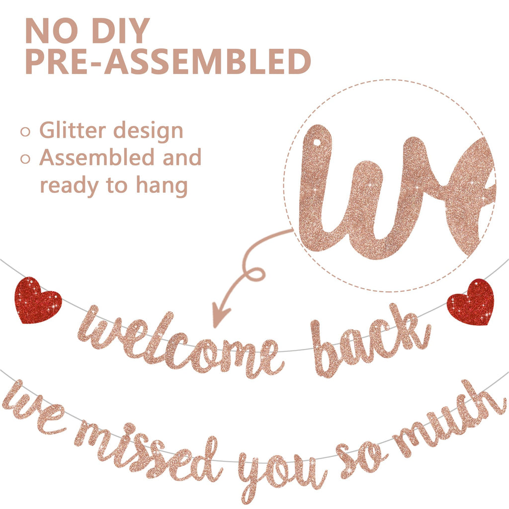 RICHHHA Rose Gold Welcome Back Banner – No DIY Needed, Ideal for Homecoming, Back-to-School, and Gatherings