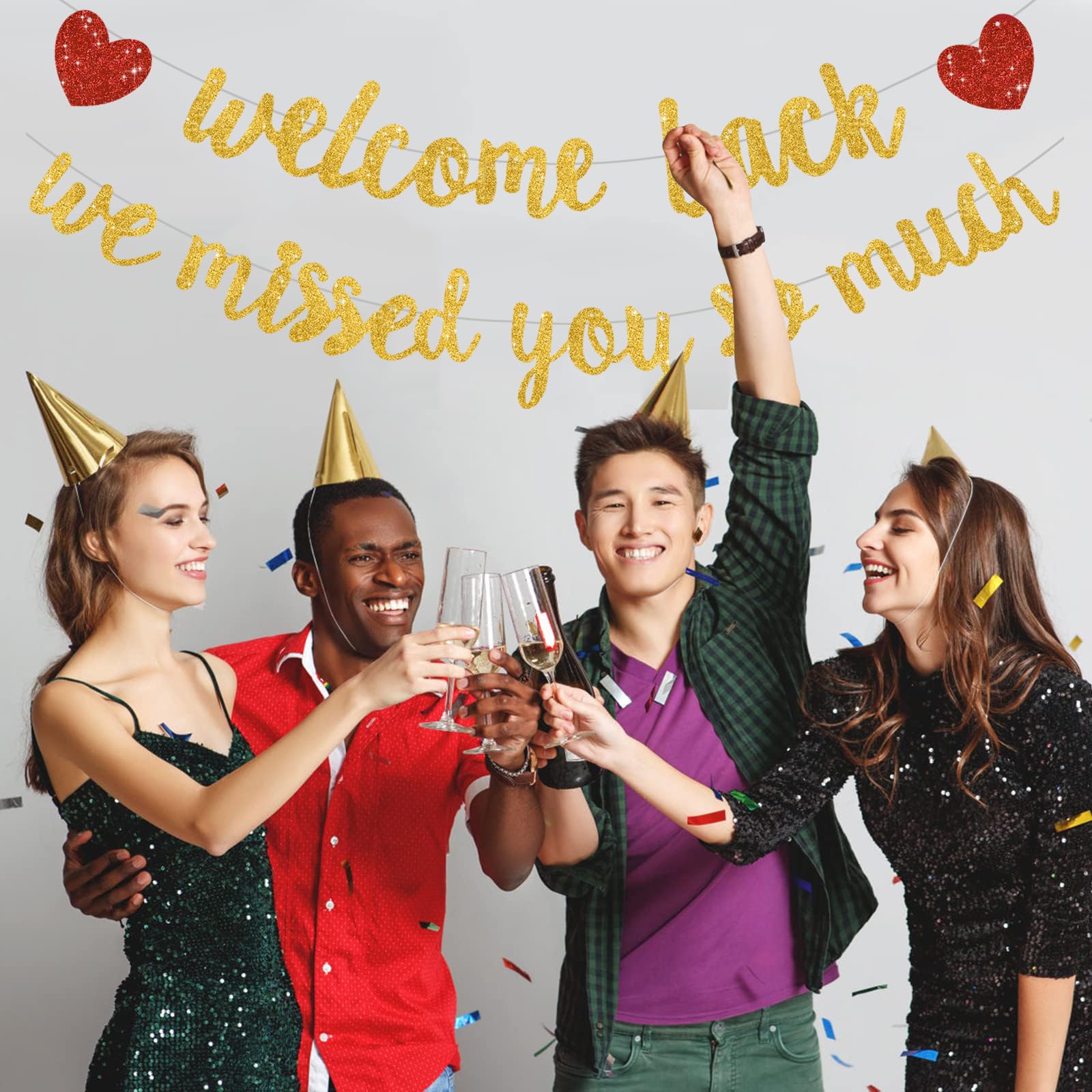 RICHHHA Glitter Gold Welcome Back Banner - Pre-Assembled No DIY for Homecoming & Back-to-School