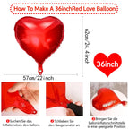 RIMYIUKU 4-Pack 36-Inch Red Heart Shaped Mylar Balloons – Self-Sealing & Reusable