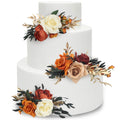 Rinlong 3Pcs Pre-made Cake Topper Flowers – Boho Burnt Orange Fall Cake Decor