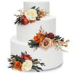 Rinlong 3Pcs Pre-made Cake Topper Flowers – Boho Burnt Orange Fall Cake Decor