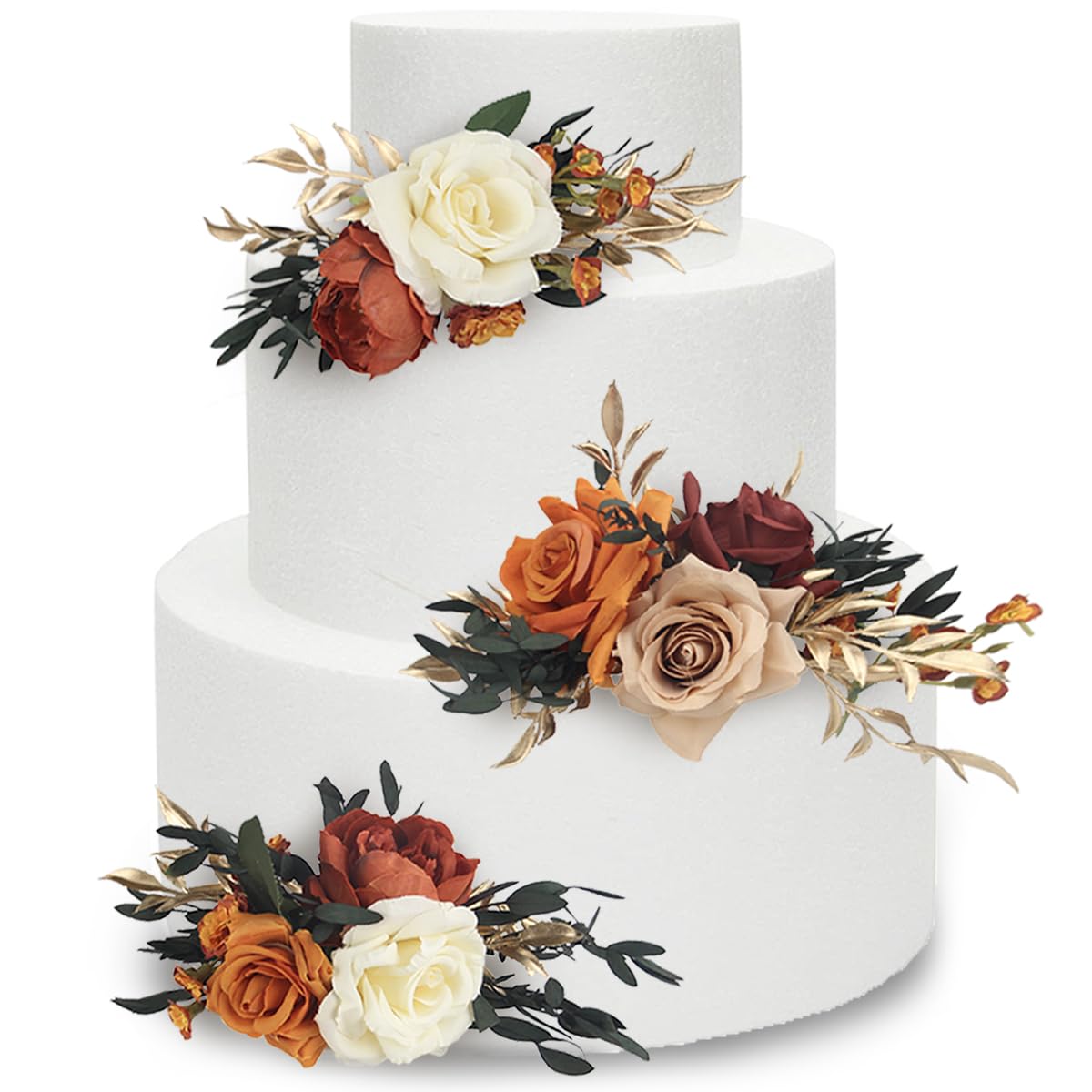 Rinlong 3Pcs Pre-made Cake Topper Flowers – Boho Burnt Orange Fall Cake Decor