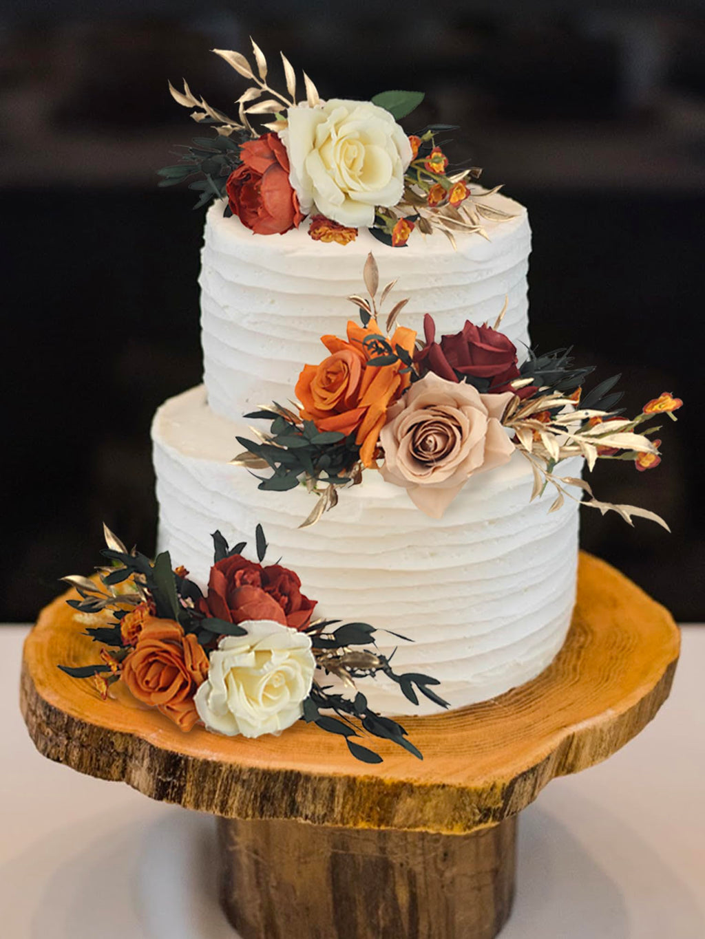 Rinlong 3Pcs Pre-made Cake Topper Flowers – Boho Burnt Orange Fall Cake Decor