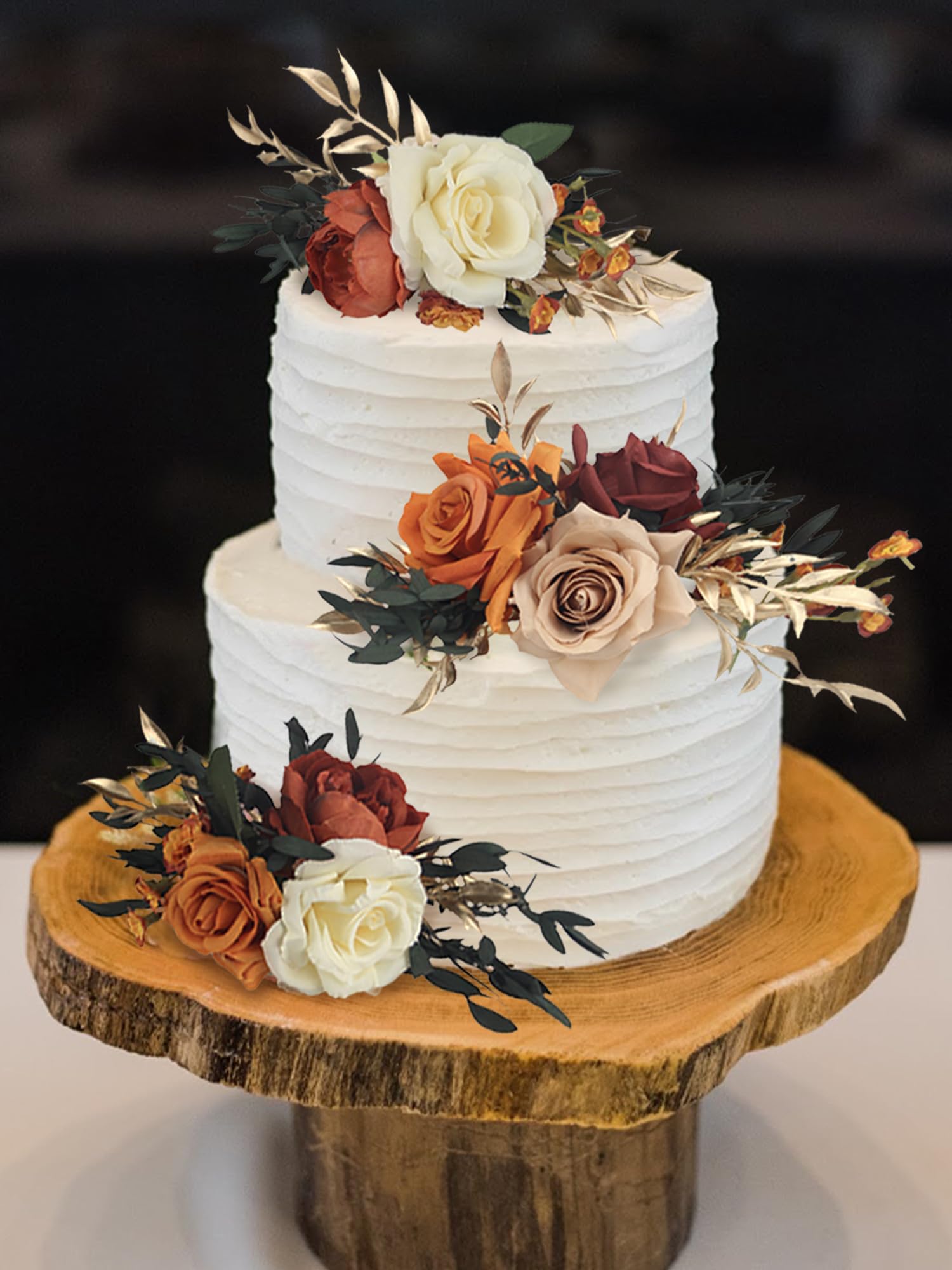 Rinlong 3Pcs Pre-made Cake Topper Flowers – Boho Burnt Orange Fall Cake Decor