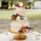 Rinlong 3Pcs Pre-made Cake Topper Flowers – Boho Burnt Orange Fall Cake Decor