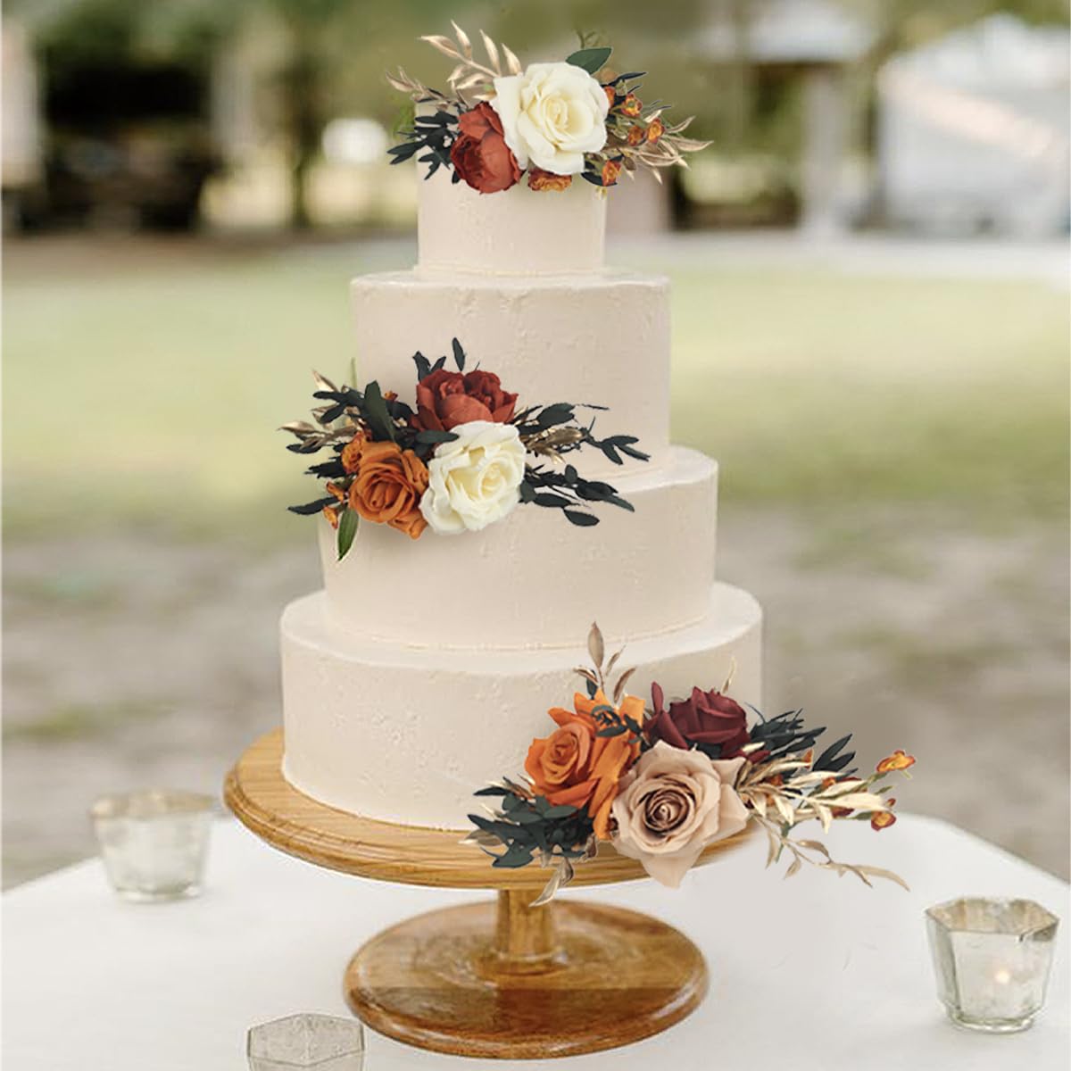 Rinlong 3Pcs Pre-made Cake Topper Flowers – Boho Burnt Orange Fall Cake Decor