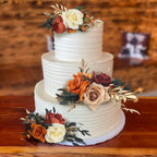 Rinlong 3Pcs Pre-made Cake Topper Flowers – Boho Burnt Orange Fall Cake Decor