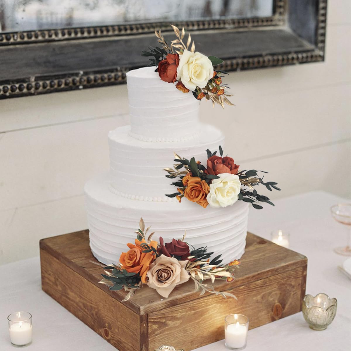 Rinlong 3Pcs Pre-made Cake Topper Flowers – Boho Burnt Orange Fall Cake Decor