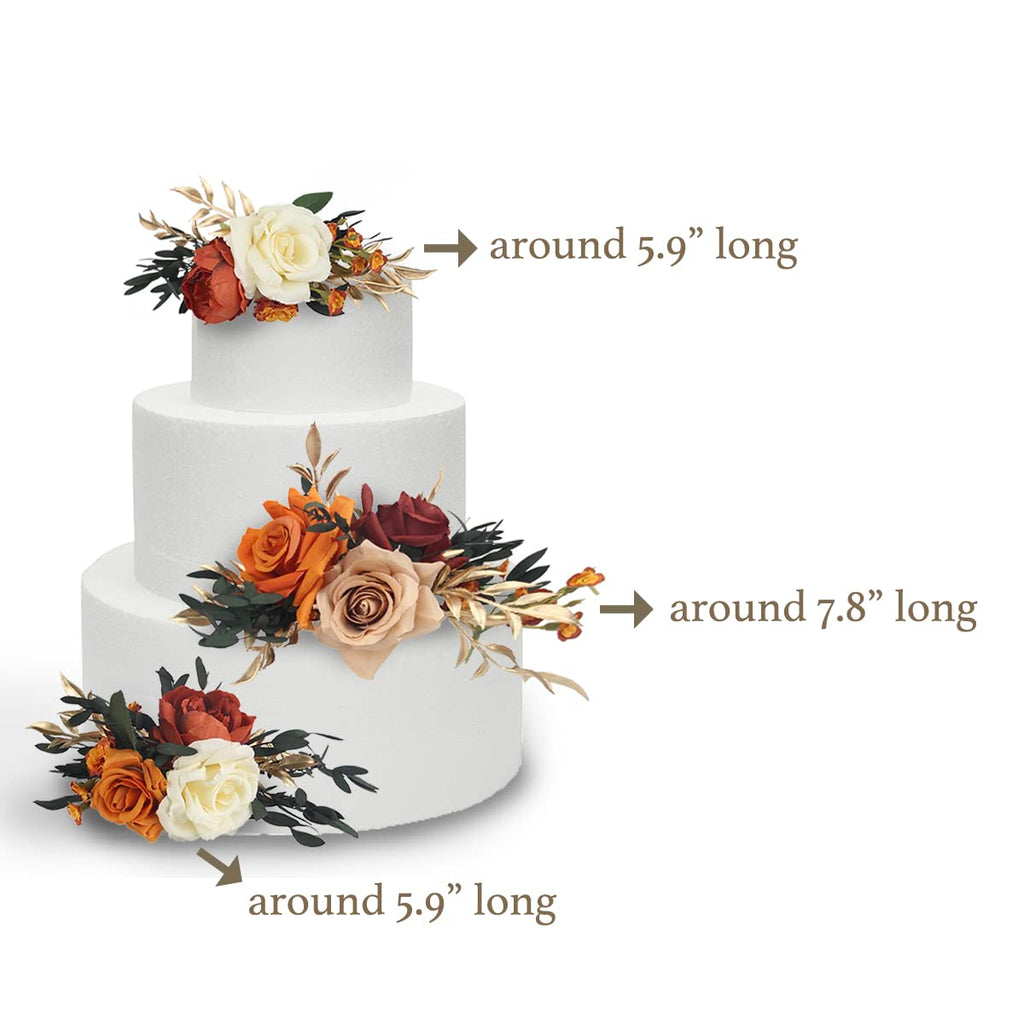 Rinlong 3Pcs Pre-made Cake Topper Flowers – Boho Burnt Orange Fall Cake Decor