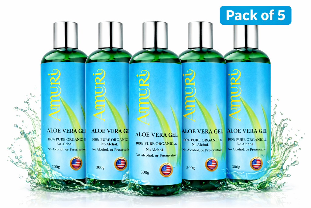 Ammuri Bio Aloe Vera Gel 300g – Reines Naturprodukt, 5er-Pack für Gesicht & Körper