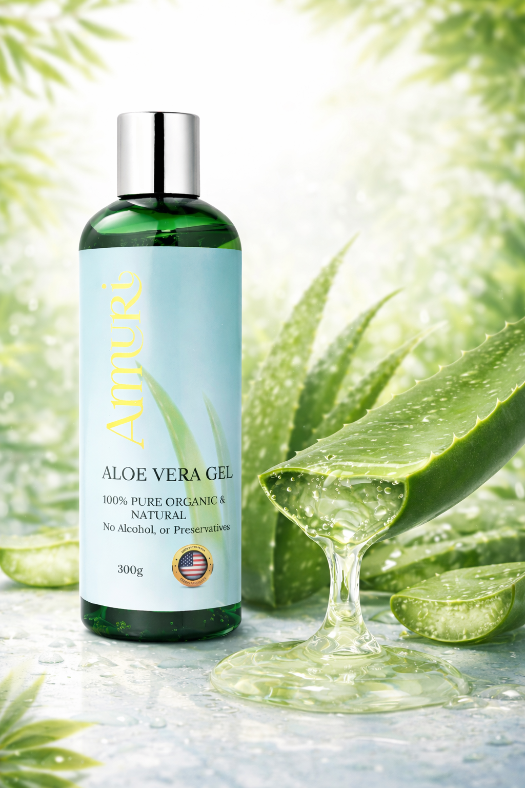Ammuri Bio Aloe Vera Gel 300g – Reines Naturprodukt, 5er-Pack für Gesicht & Körper