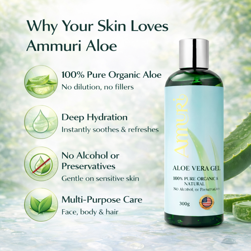 Ammuri Bio Aloe Vera Gel 300g – Reines Naturprodukt, 5er-Pack für Gesicht & Körper