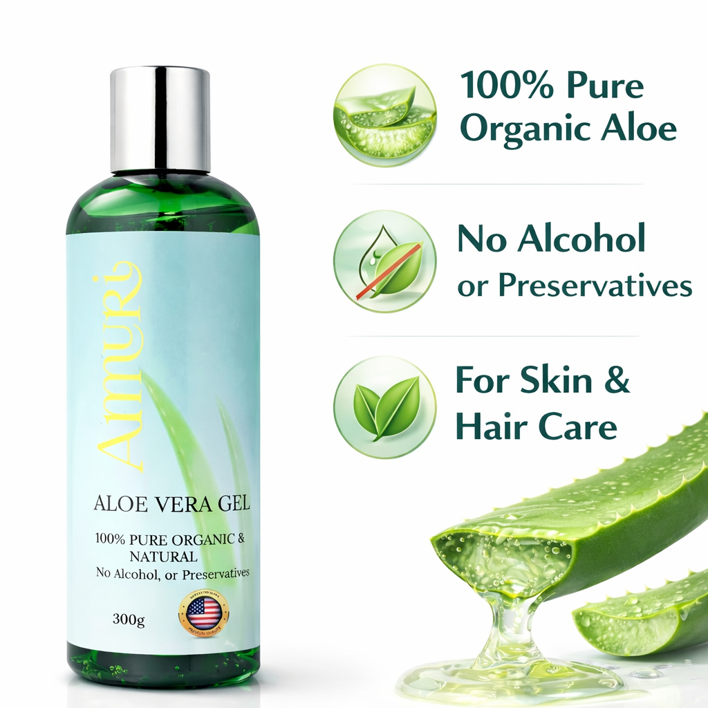Ammuri Bio Aloe Vera Gel 300g – Reines Naturprodukt, 5er-Pack für Gesicht & Körper