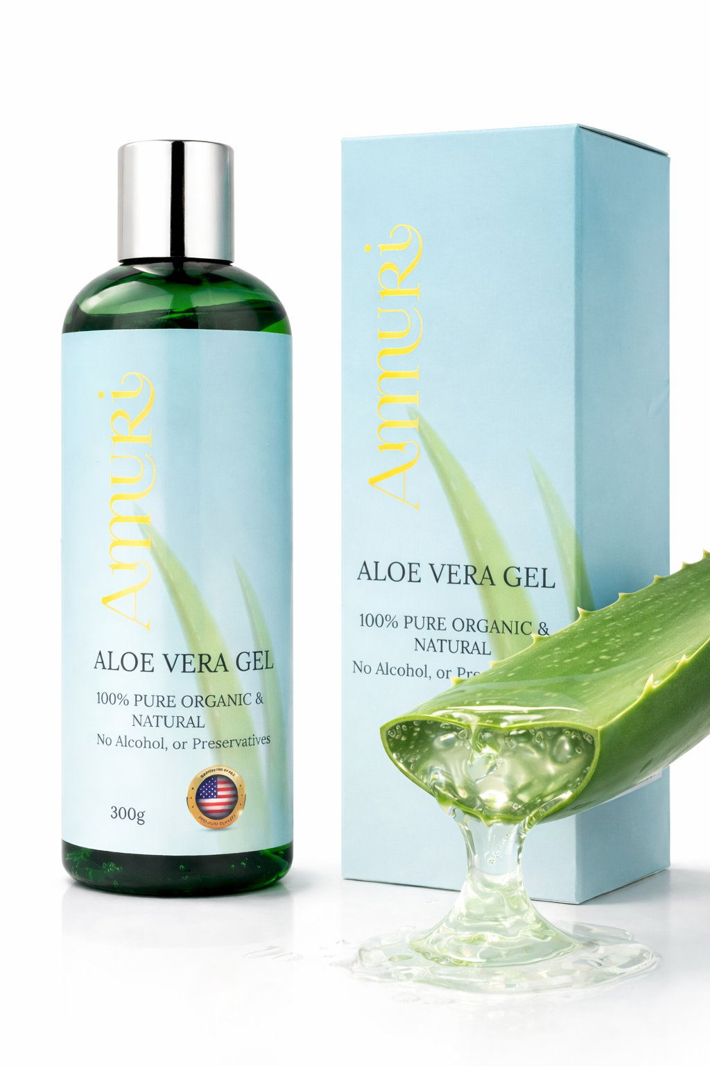 Ammuri Bio Aloe Vera Gel 300g – Reines Naturprodukt, 5er-Pack für Gesicht & Körper
