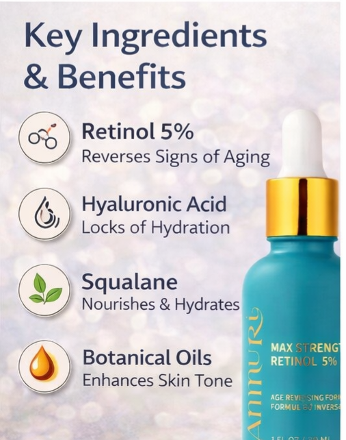Ammuri Skincare 5% Retinol MAX Powerful Anti-Aging Serum for Youthful Skin