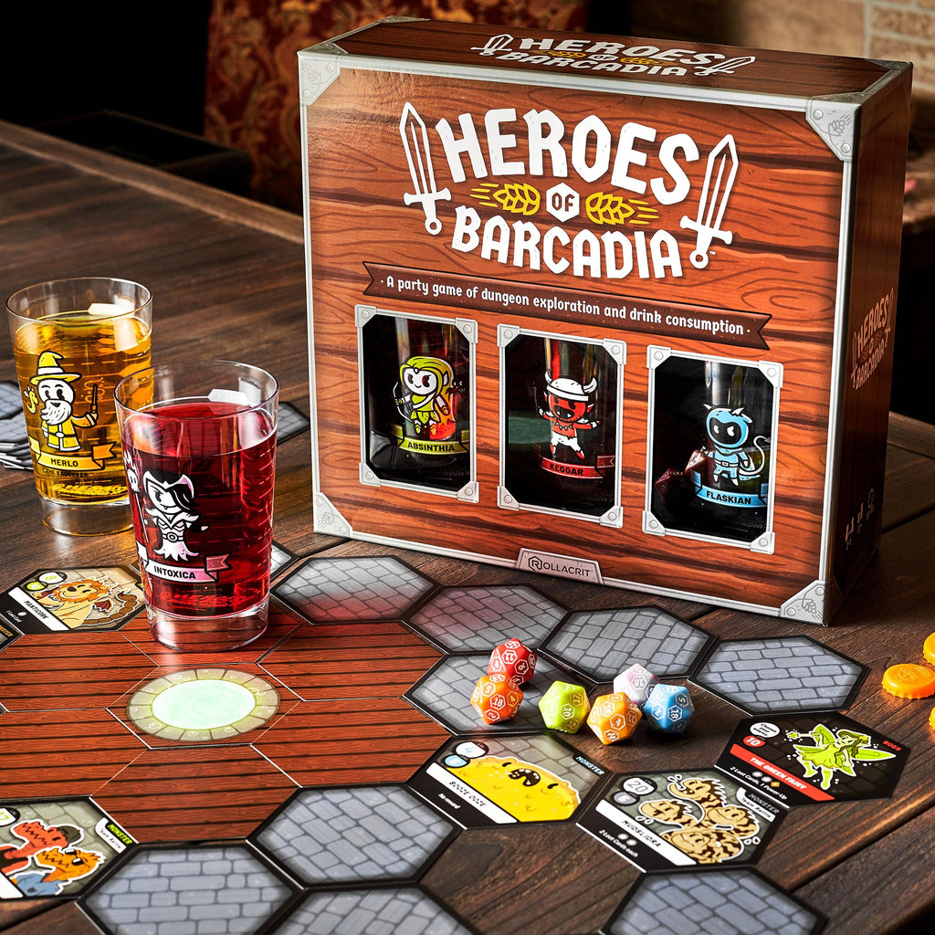 Rollacrit Heroes of Barcadia Board Game – Battle Monsters with The Liquid Life System