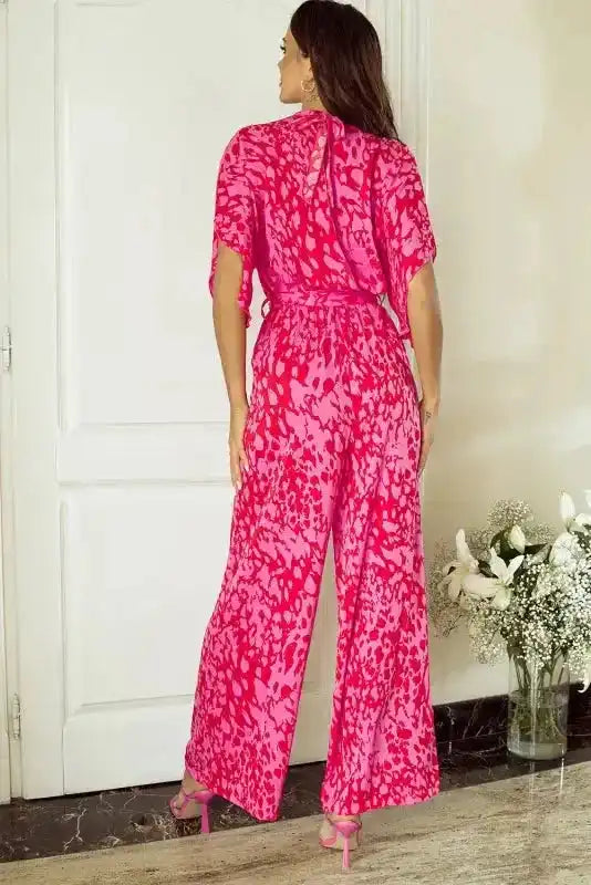 Stylish Rose Leopard Jumpsuit - Loose Fit