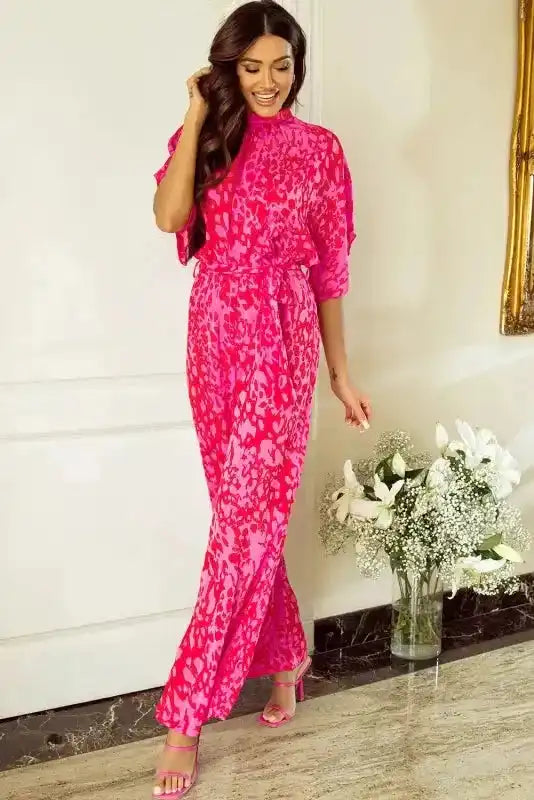 Stylish Rose Leopard Jumpsuit - Loose Fit