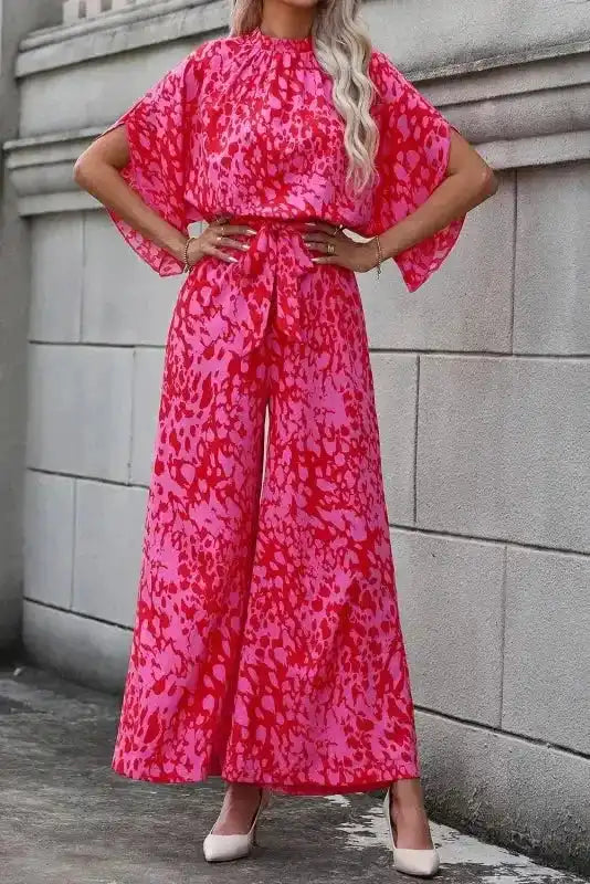 Stylish Rose Leopard Jumpsuit - Loose Fit