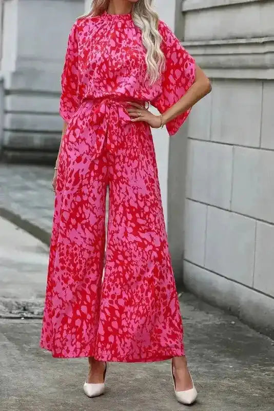 Stylish Rose Leopard Jumpsuit - Loose Fit
