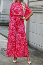 Stylish Rose Leopard Jumpsuit - Loose Fit