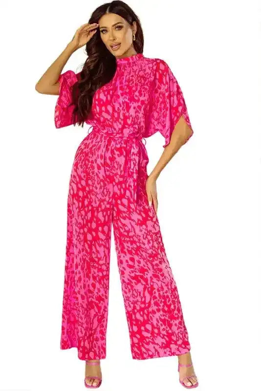 Stylish Rose Leopard Jumpsuit - Loose Fit