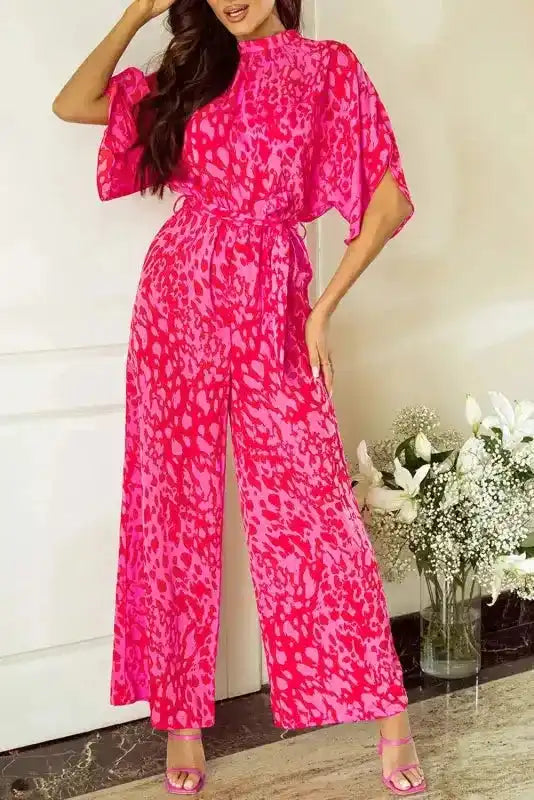 Stylish Rose Leopard Jumpsuit - Loose Fit