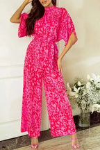 Stylish Rose Leopard Jumpsuit - Loose Fit