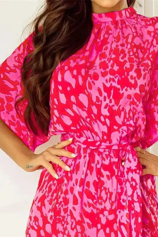 Stylish Rose Leopard Jumpsuit - Loose Fit