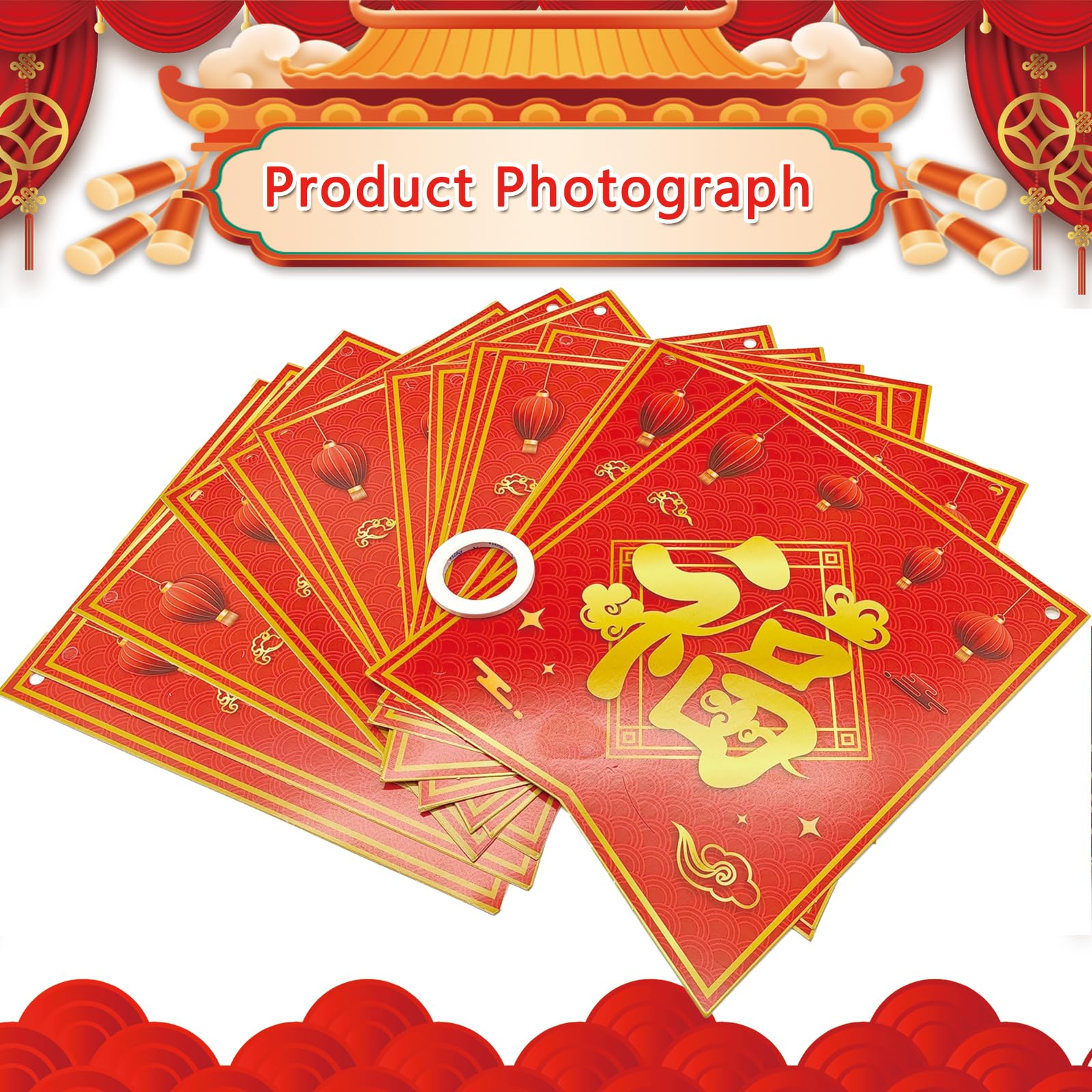Rosulasi Chinese New Year Decorations 2026 | Red & Gold 16.4Ft Happy Lunar Banner & Bunting