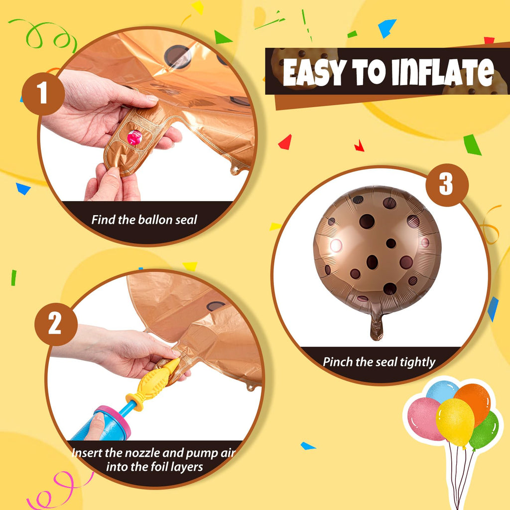 RoundFunny 24 Pcs 21 Inch Chocolate Chip Cookie Balloons – Foil Party Decor Bulk