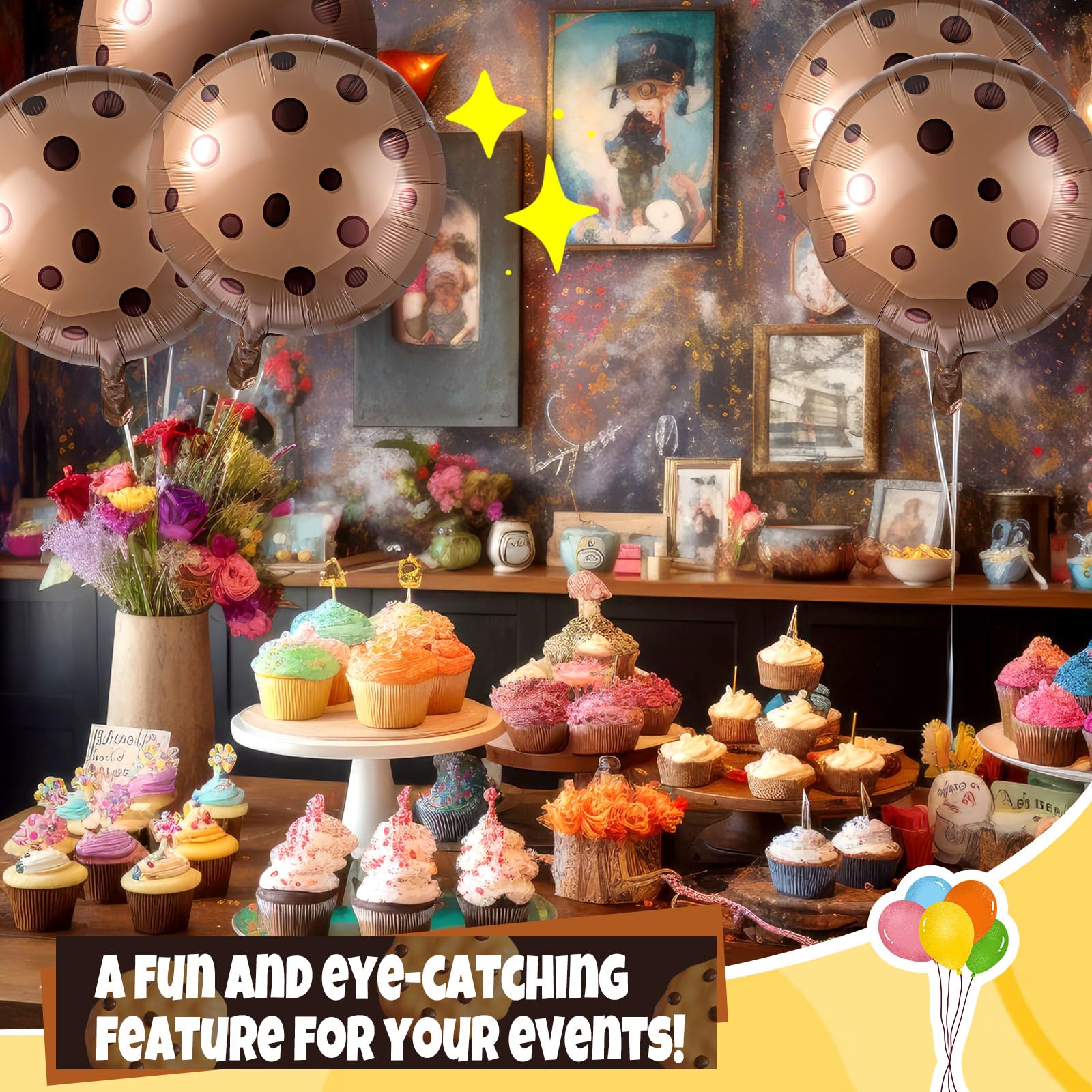 RoundFunny 24 Pcs 21 Inch Chocolate Chip Cookie Balloons – Foil Party Decor Bulk