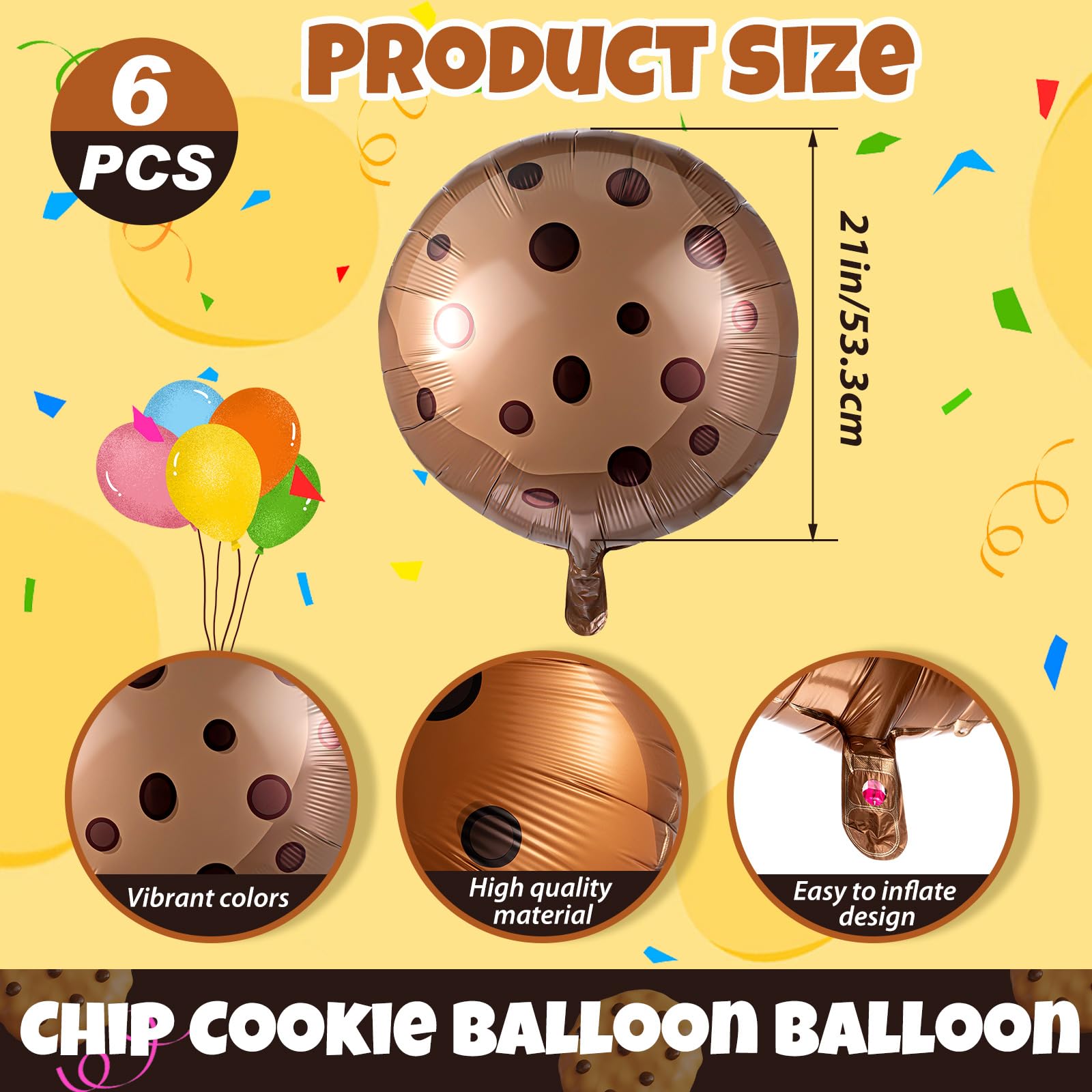 RoundFunny 24 Pcs 21 Inch Chocolate Chip Cookie Balloons – Foil Party Decor Bulk
