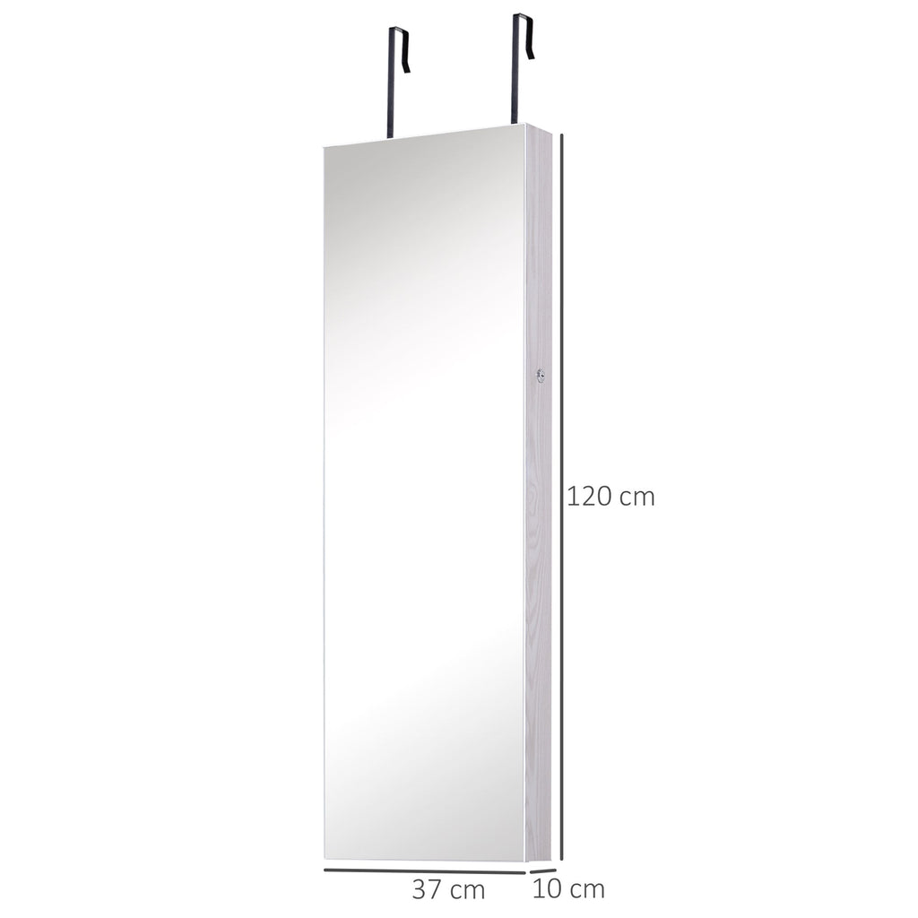 HOMCOM Jewelry Cabinet with Mirror and LED Lights, Lockable Makeup Cosmetics Jewellery Organiser, Mirror with Storage for Bedroom Dressing Room, White